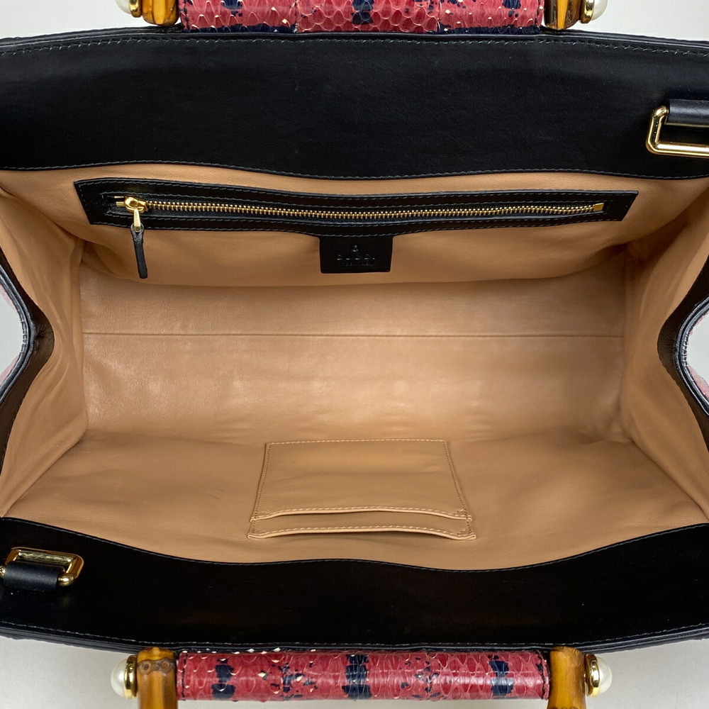 Gucci Bamboo Handbag Python Blue Red - image 7